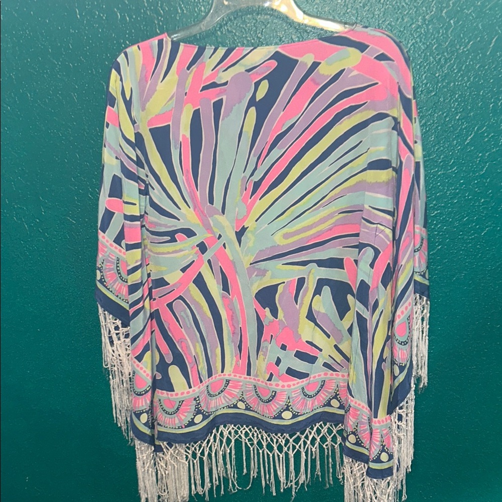 Lilly Pulitzer 100% silk Fringe Kimono - Picture 8 of 10